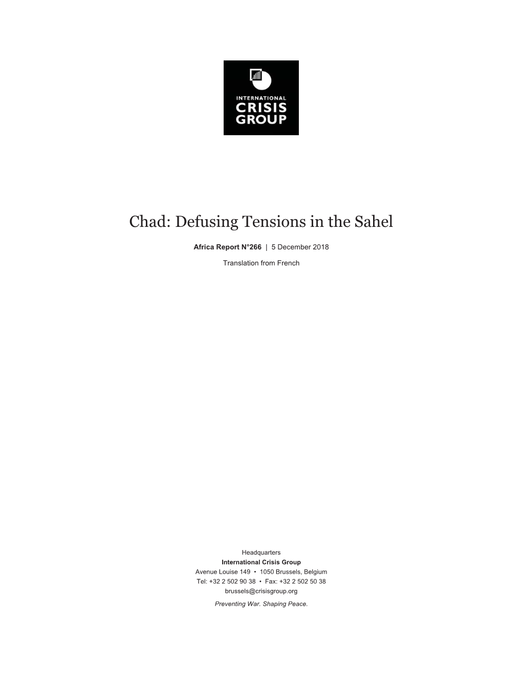Chad: Defusing Tensions in the Sahel