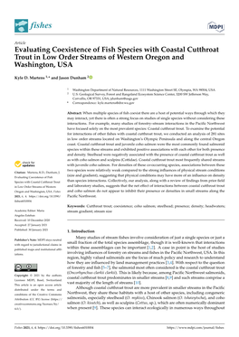 Evaluating Coexistence of Fish Species with Coastal Cutthroat Trout in Low Order Streams of Western Oregon and Washington, USA