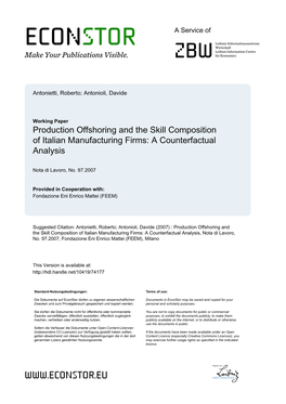 Production Offshoring and the Skill Composition of Italian Manufacturing Firms: a Counterfactual Analysis