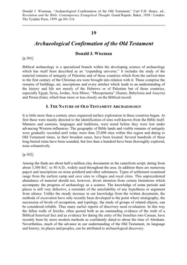 Archaeological Confirmation of the Old Testament,” Carl F.H