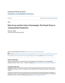 Rule of Law and the Limits of Sovereignty: the Private Prison in Jurisprudential Perspective