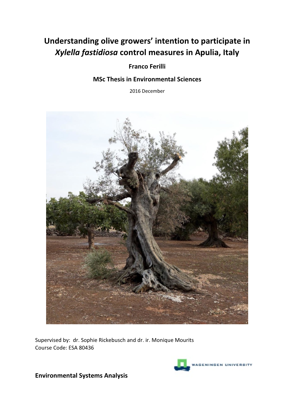 Understanding Olive Growers' Intention to Participate in Xylella Fastidiosa Control Measures in Apulia, Italy