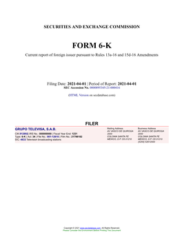GRUPO TELEVISA, S.A.B. Form 6-K Current Event Report Filed 2021-04