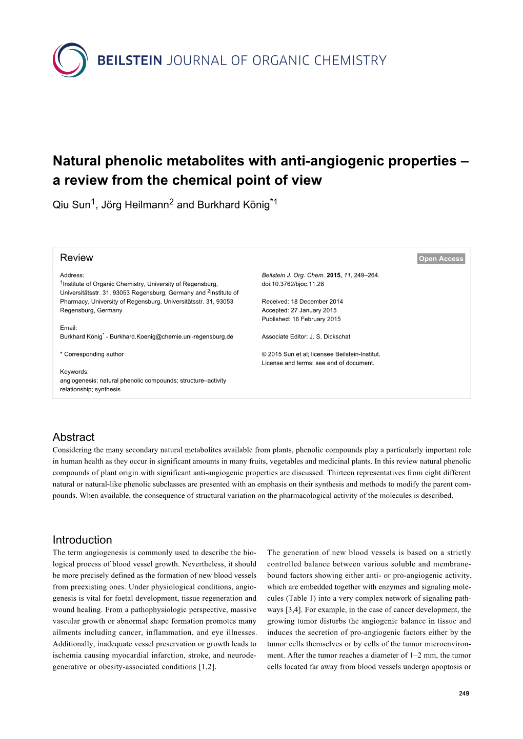 Natural Phenolic Metabolites with Anti-Angiogenic Properties – a Review from the Chemical Point of View