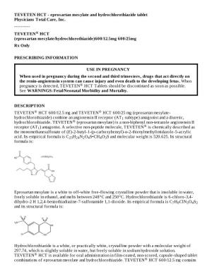 TEVETEN® HCT (Eprosartan Mesylate/Hydrochlorothiazide)600/12.5Mg 600/25Mg Rx Only