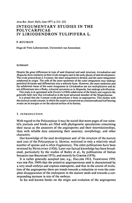 Integumentary Studies the Polycarpicae. IV. Liriodendron Tulipifera L. Rather Generally Accepted Primitive Angiospermous by Embr