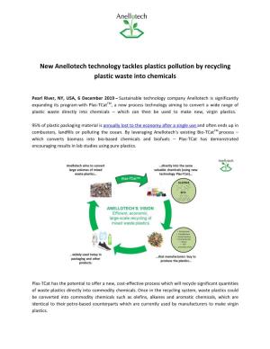 New Anellotech Technology Tackles Plastics Pollution by Recycling Plastic Waste Into Chemicals