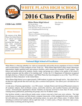 WHITE PLAINS HIGH SCHOOL 2016 Class Profile