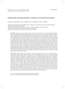 Dendroecology and Dendrochemistry in Trentino: the Grotta Di Ernesto Project