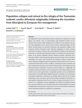 Population Collapse and Retreat to Fire Refugia of the Tasmanian Endemic