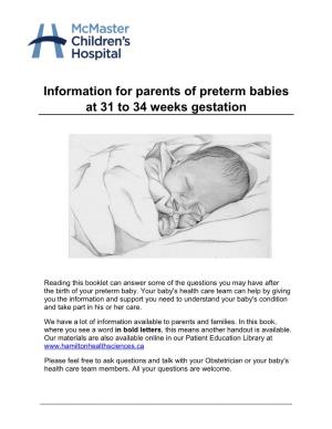 Information for Parents of Preterm Babies at 31 to 34 Weeks Gestation