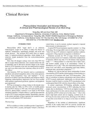 Phencyclidine Intoxication and Adverse Effects: a Clinical and Pharmacological Review of an Illicit Drug