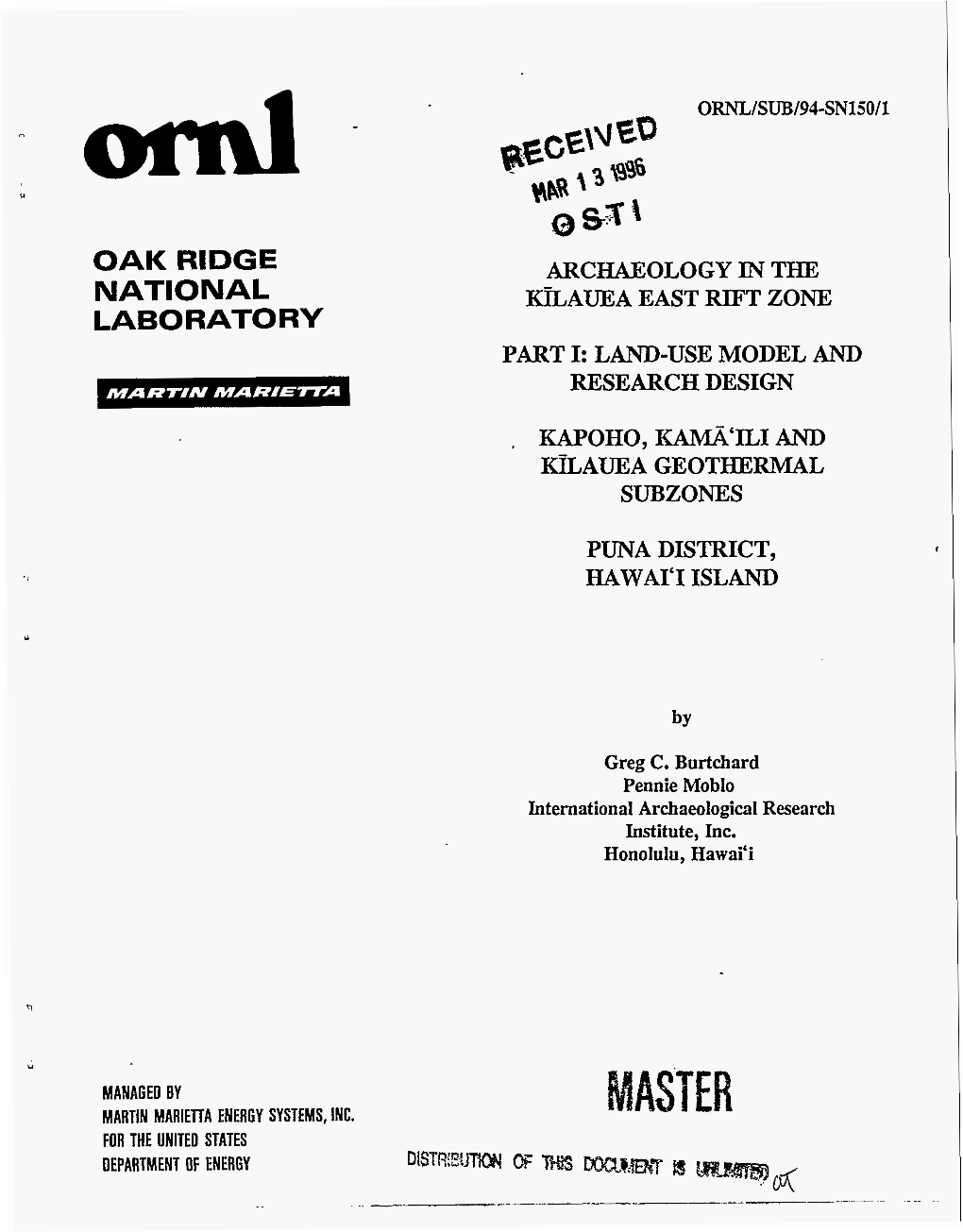 NATIONAL Kflauea EAST RIFT ZONE LABORATOR'y PART I: LAND-USE MODEL and RESEARCH DESIGN