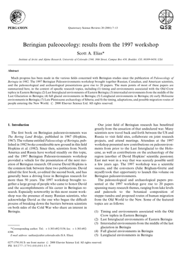 Beringian Paleoecology: Results from the 1997 Workshop Scott A