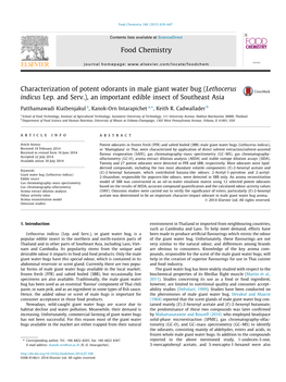 Characterization of Potent Odorants in Male Giant Water Bug (Lethocerus Indicus Lep