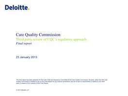 Care Quality Commission Third Party Review of CQC’S Regulatory Approach Final Report