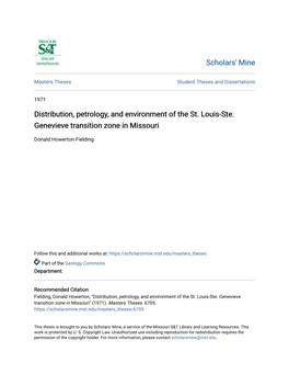 Distribution, Petrology, and Environment of the St. Louis-Ste. Genevieve Transition Zone in Missouri