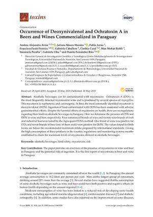 Occurrence of Deoxynivalenol and Ochratoxin a in Beers and Wines Commercialized in Paraguay