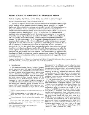 Seismic Evidence for a Slab Tear at the Puerto Rico Trench Hallie E