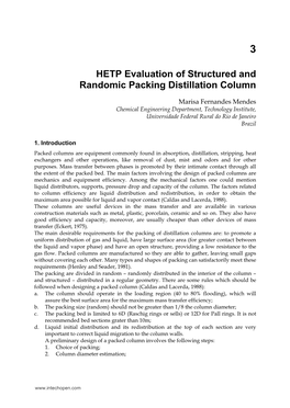 HETP Evaluation of Structured and Randomic Packing Distillation Column