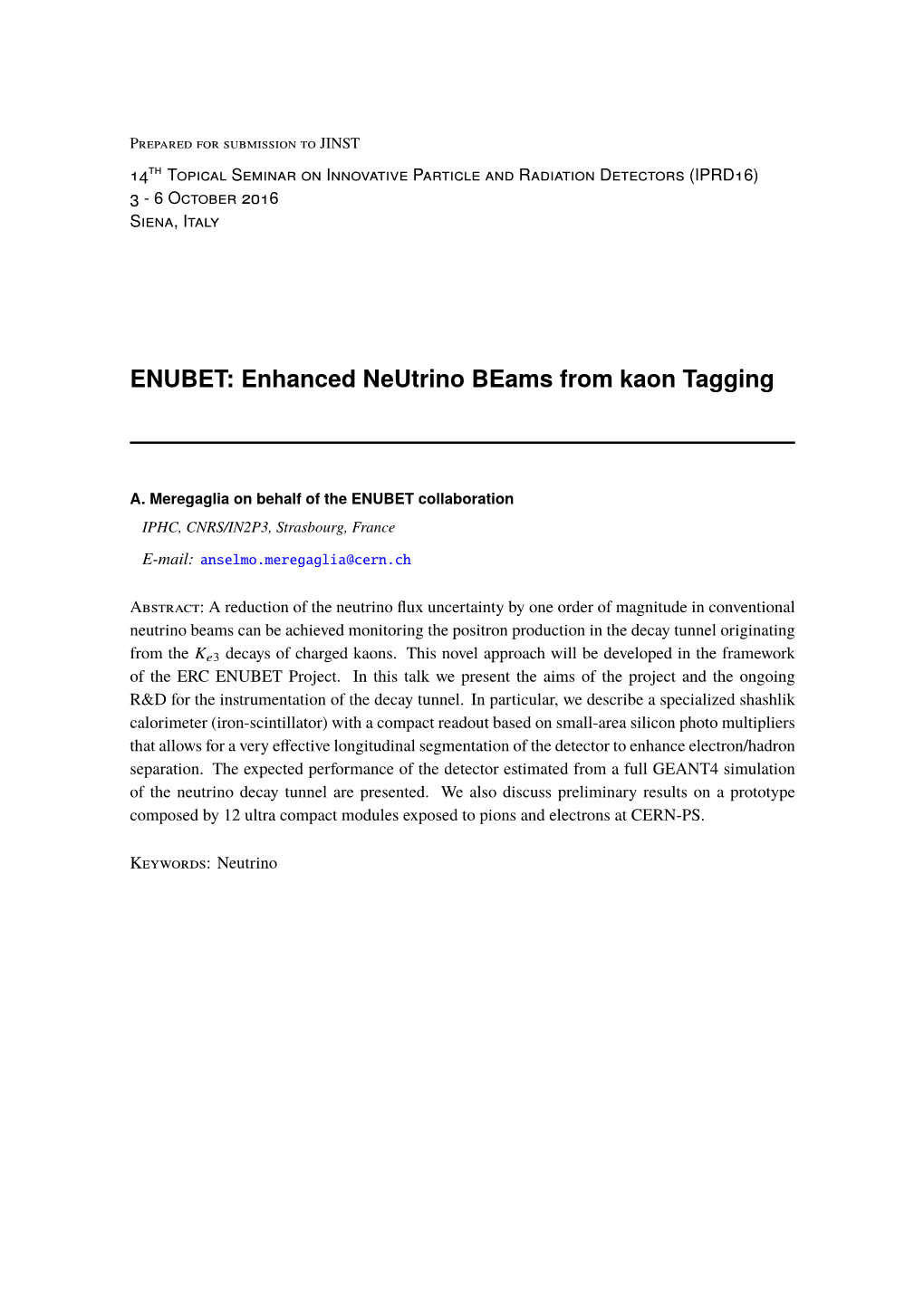 ENUBET: Enhanced Neutrino Beams from Kaon Tagging