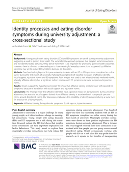 Identity Processes and Eating Disorder Symptoms During University Adjustment: a Cross-Sectional Study Aoife-Marie Foran* , Orla T