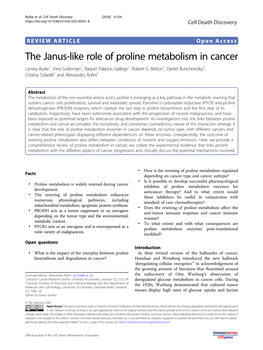 The Janus-Like Role of Proline Metabolism in Cancer Lynsey Burke1,Innaguterman1, Raquel Palacios Gallego1, Robert G