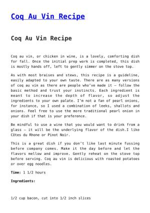 Coq Au Vin Recipe