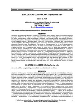 Biological Control of Diaphorina Citri (Hermosillo, Sonora