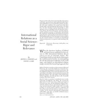 International Relations As a Social Science: Rigor and Relevance