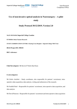 Use of Non-Invasive Optical Analysis in Neurosurgery – a Pilot Study