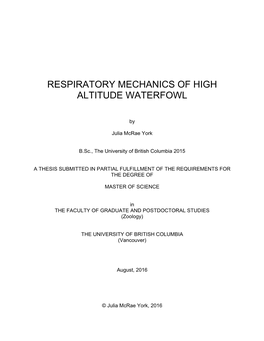 Respiratory Mechanics of High Altitude Waterfowl