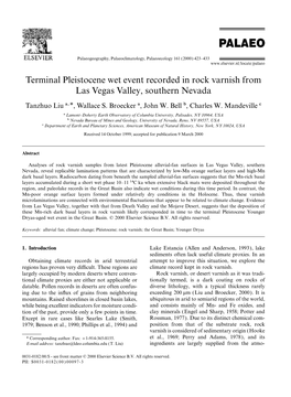 Terminal Pleistocene Wet Event Recorded in Rock Varnish from Las Vegas Valley, Southern Nevada