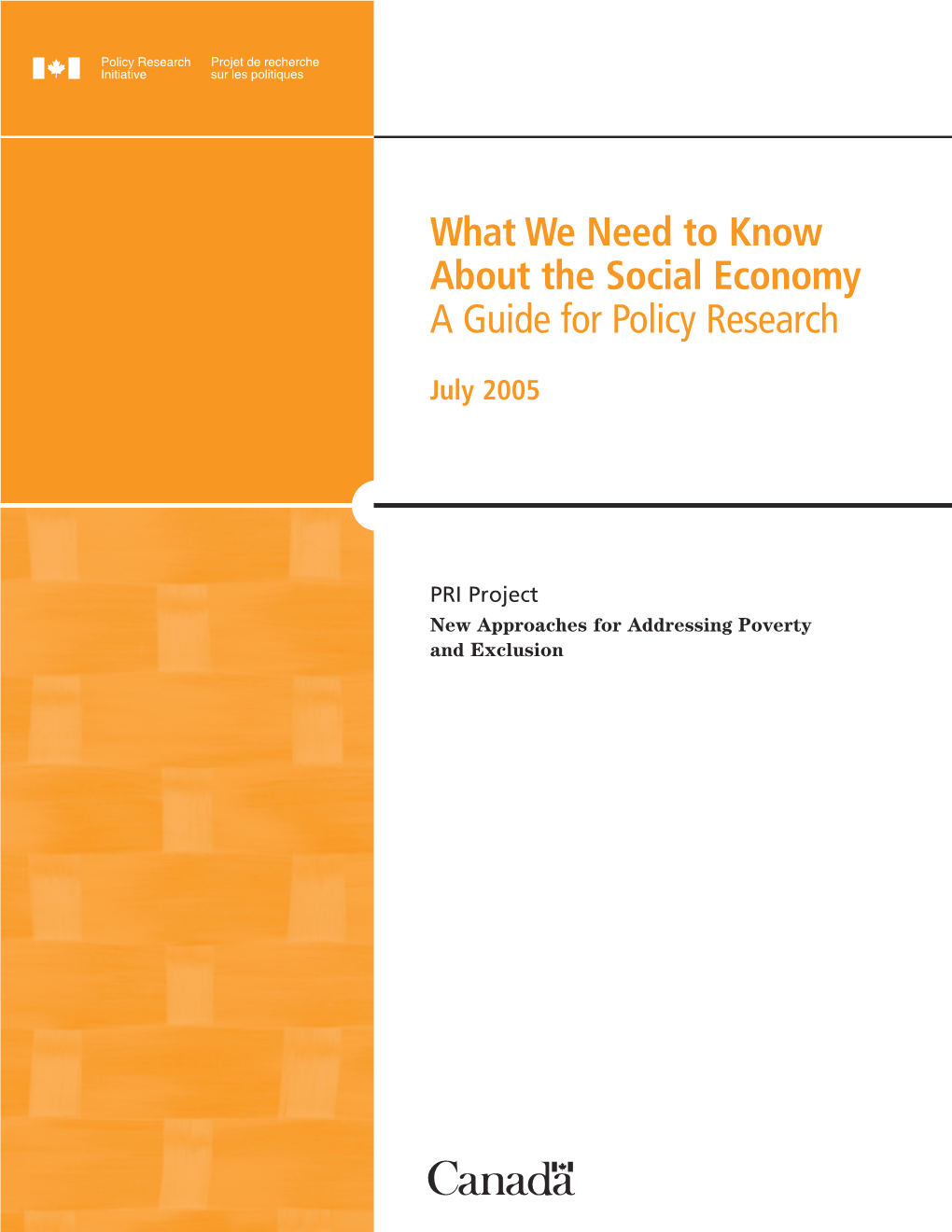 What We Need to Know About the Social Economy a Guide for Policy Research