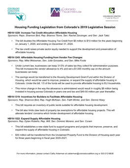 Housing Funding Legislation from Colorado's 2019 Legislative