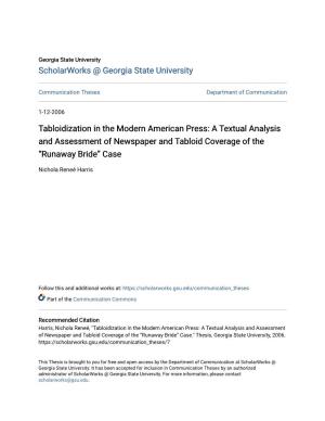 Tabloidization in the Modern American Press: a Textual Analysis and Assessment of Newspaper and Tabloid Coverage of the “Runaway Bride” Case