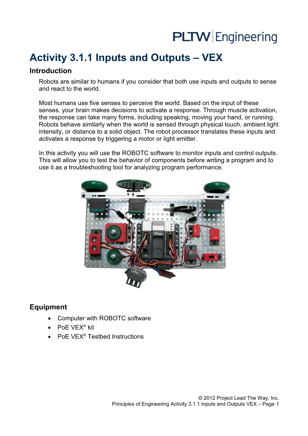 Activity 3.1.1 Inputs and Outputs VEX s1