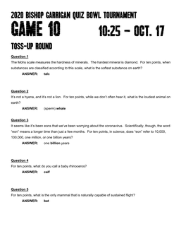 Game 10 10:25 – Oct