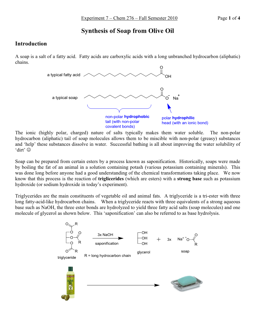 Synthesis of Soap from Olive Oil