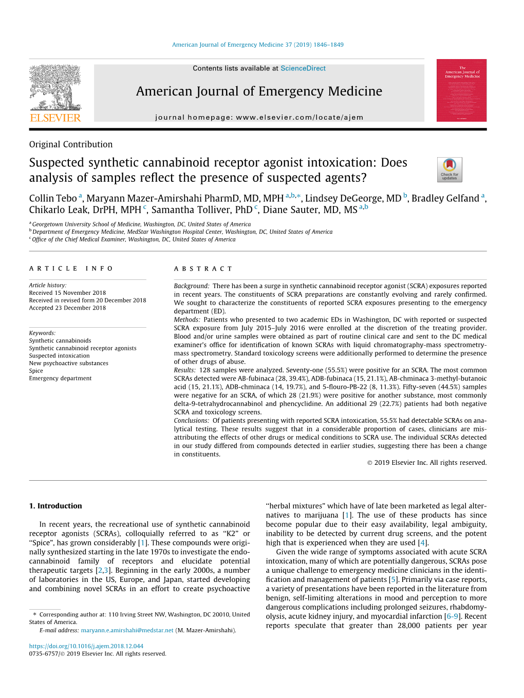 Suspected Synthetic Cannabinoid Receptor Agonist Intoxication: Does