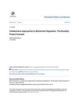 Collaborative Approaches to Blockchain Regulation: the Brooklyn Project Example