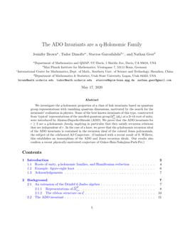 The ADO Invariants Are a Q-Holonomic Family