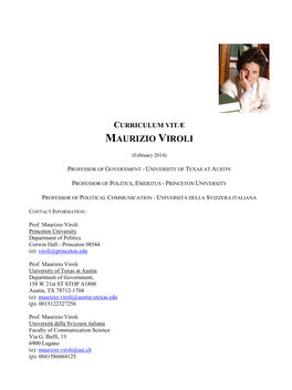 Curriculum Vitæ Maurizio Viroli