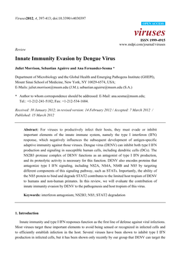 Innate Immunity Evasion by Dengue Virus