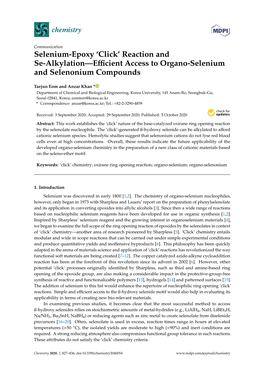 Selenium-Epoxy ‘Click’ Reaction and Se-Alkylation—Eﬃcient Access to Organo-Selenium and Selenonium Compounds