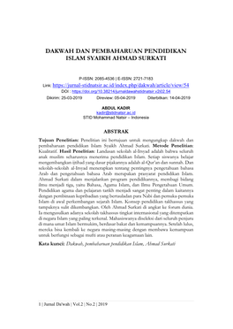 Dakwah Dan Pembaharuan Pendidikan Islam Syaikh Ahmad Surkati
