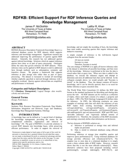 RDFKB: Efficient Support for RDF Inference Queries and Knowledge Management James P