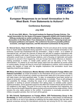 The European Responses to an Israeli Annexation in West Bank: from Statements to Actions?