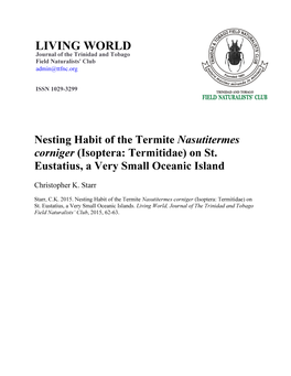 Nesting Habit of the Termite Nasutitermes Corniger (Isoptera: Termitidae) on St