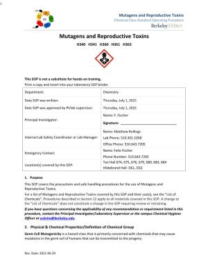 Mutagens and Reproductive Toxins Chemical Class Standard Operating Procedure